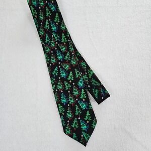 Holidays Mens Silk Christmas Tree Necktie Black Green Festive Holiday‎ Tie